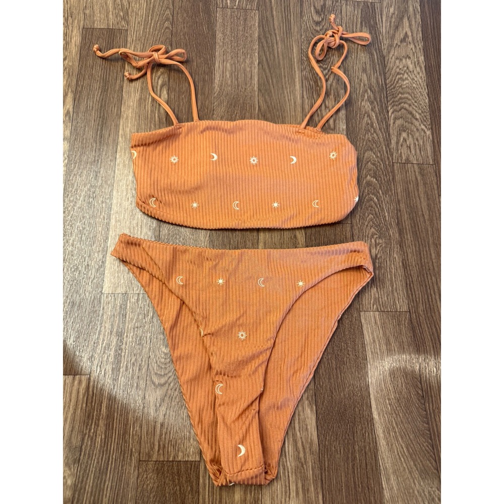 Desert Dreamer Terracotta Ribbed Celestial Sun Moon Bikini Set Orange XL DD8S220